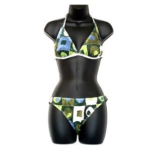 Tan-Through Green Chex two piece bathing suit